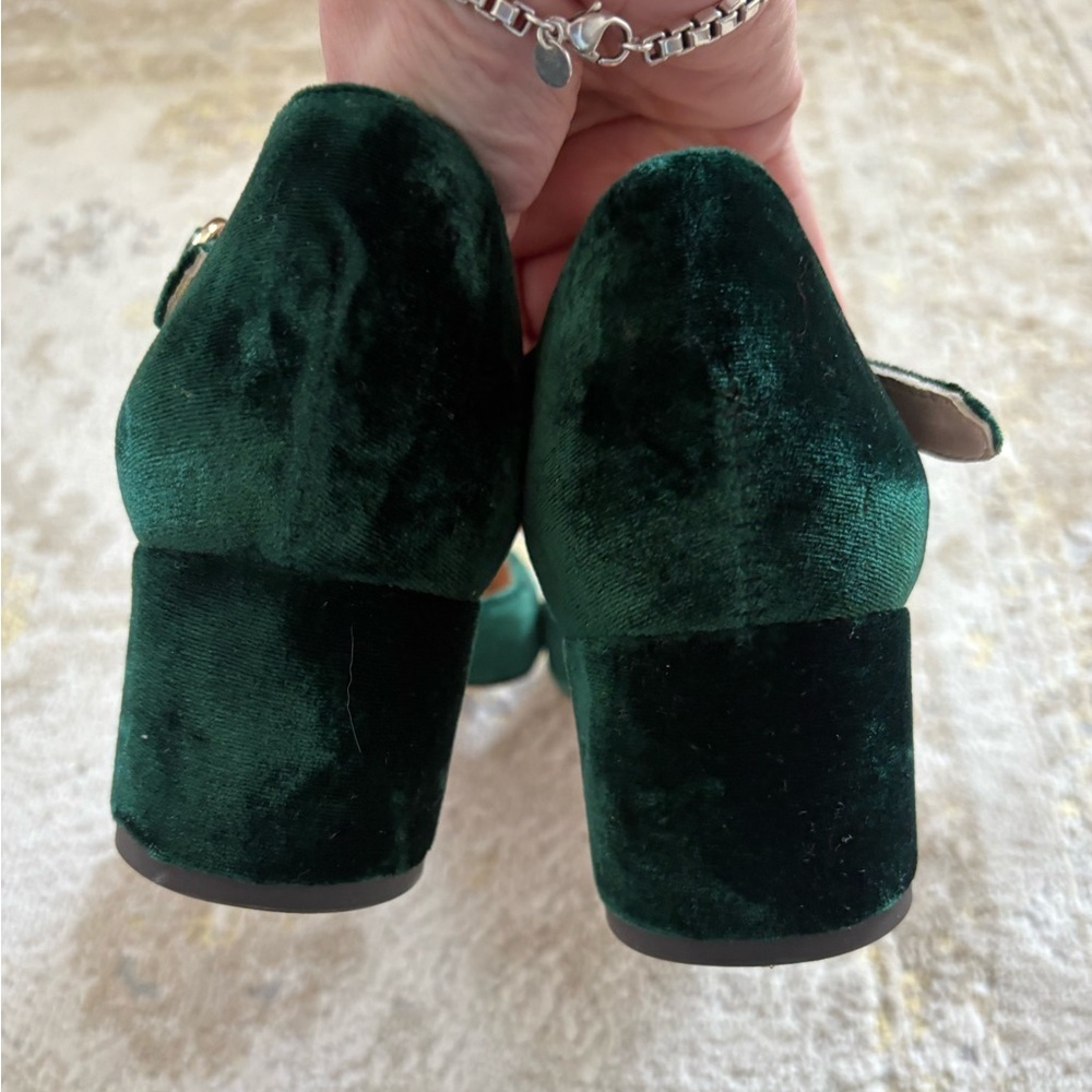 J. Crew Ankle Strap Millie Green Velvet Pumps - Picture 6 of 9